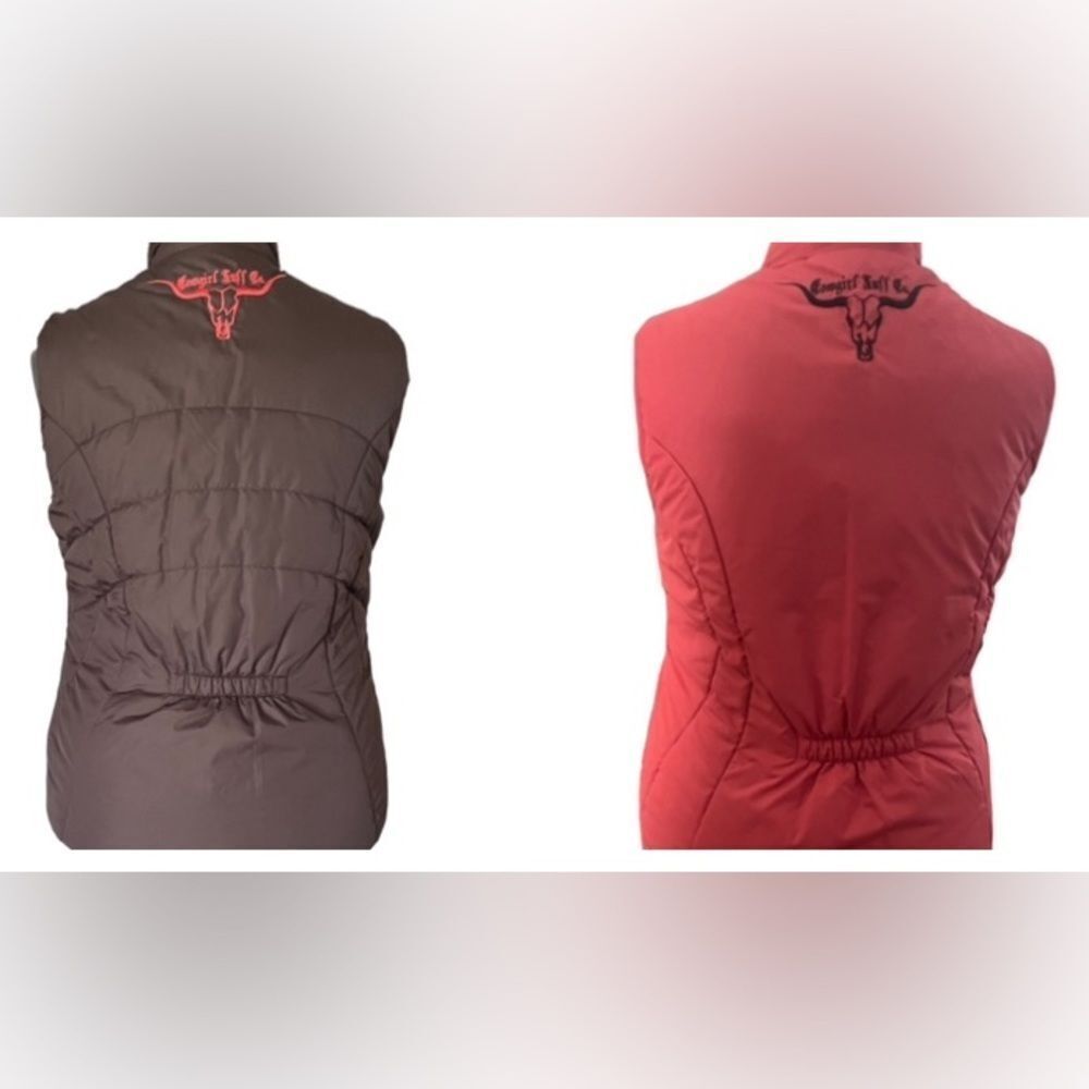 Rare Cowgirl Tuff Co Reversible Puffer Vest Chocolate Brown and Salmon Women S/M